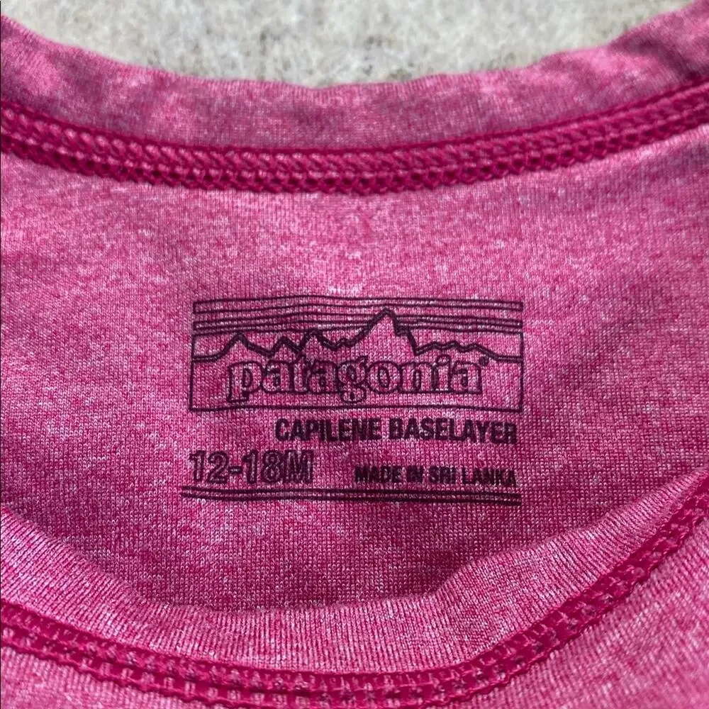 Patagonia Spell out Fuchsia  Long Sleeve Capilene Baselayer Bodysuit Size 12-18M